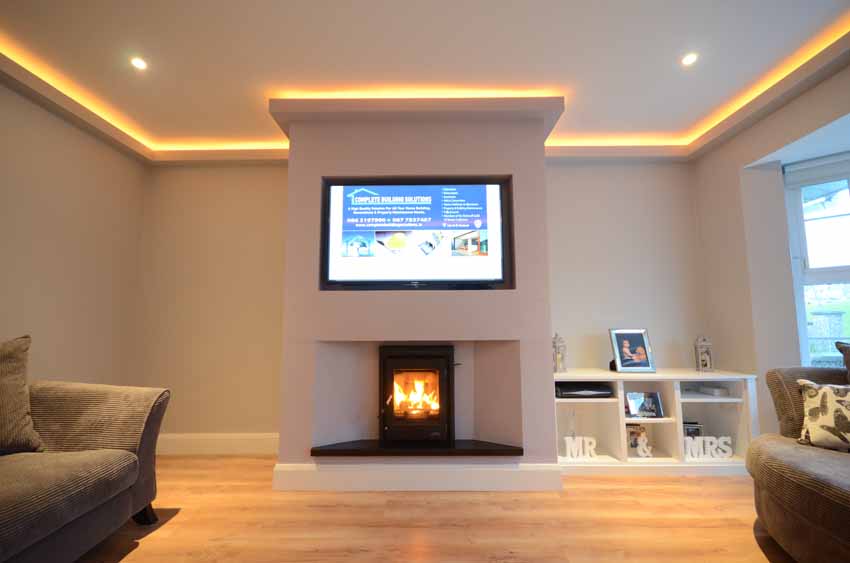 lagre television on wall in living room by CBS builders Cork. 